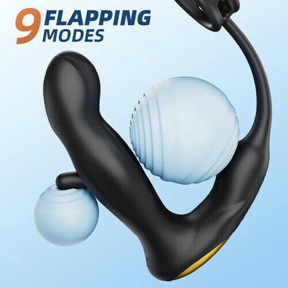 Hollow Flapping Vibrating Silicone Prostate Massager with Cock Ring