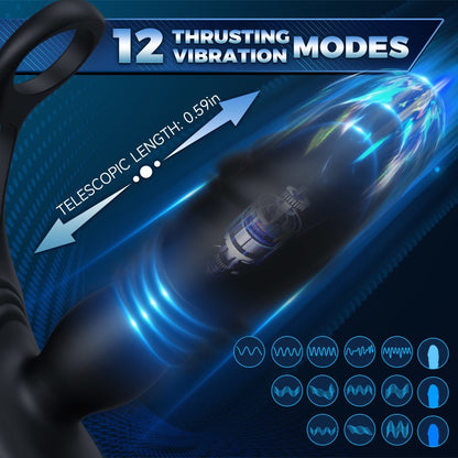 SAUL Glans 3 -Thrusting &amp; 12 -Vibrating Cock Rings Prostate Massager