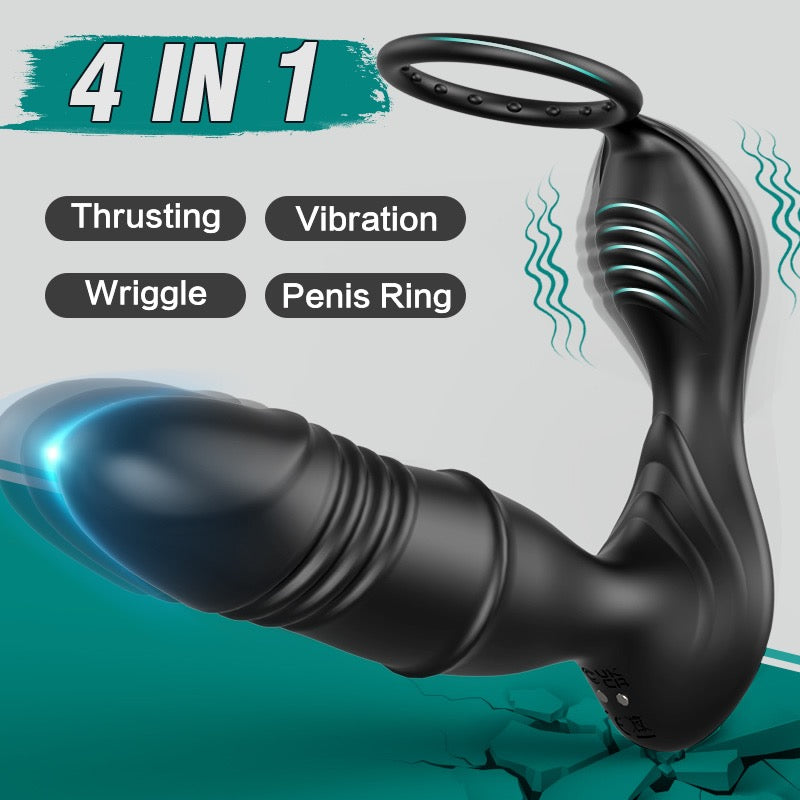 4In 1 Thrusting Vibration Wriggle Penis Ring Anal Sphincter Toy