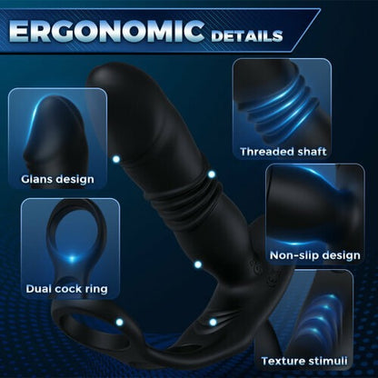 SAUL Glans 3 -Thrusting &amp; 12 -Vibrating Cock Rings Prostate Massager