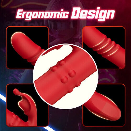 Cherry Red Dual Rotating Bead 10 Vibrating 6 Thrusting G Spot Vibrator