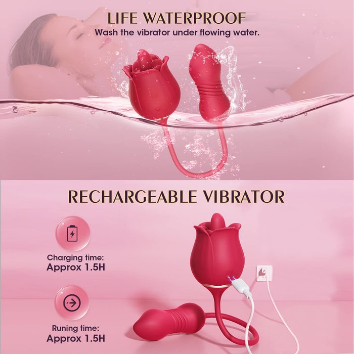 Rose Toy Vibrator Female Telescopic Egg Jumping Tongue Licker Sex Toys