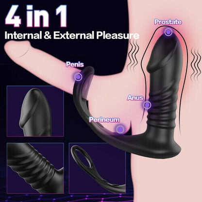 lans 10 Vibration 3 Thrusting Cock Ring Anal Dildo